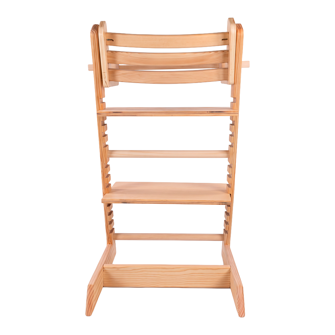 Silla Stokke de madera con acabado natural, vista posterior