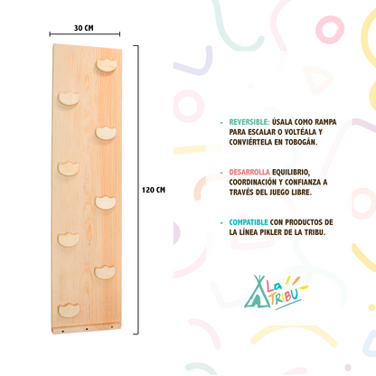 Rampa Pikler reversible de madera, 30 x 120 cm, con agarres para escalar y desarrollar equilibrio y coordinación